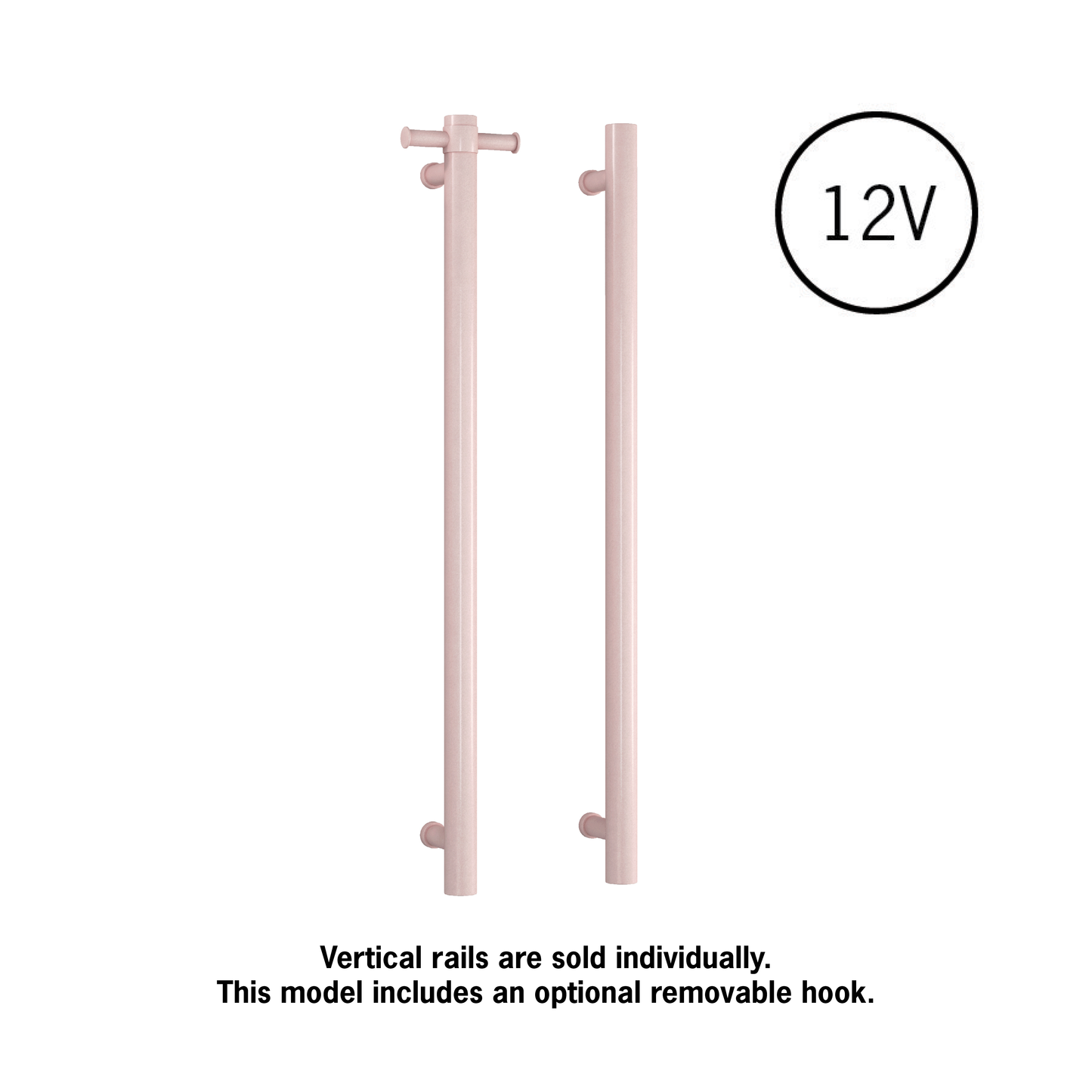 VS900HDP Dusty Pink Straight Round Vertical Single Heated Towel Rail