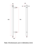 VS900HGM Gun Metal Straight Round Vertical Single Heated Towel Rail