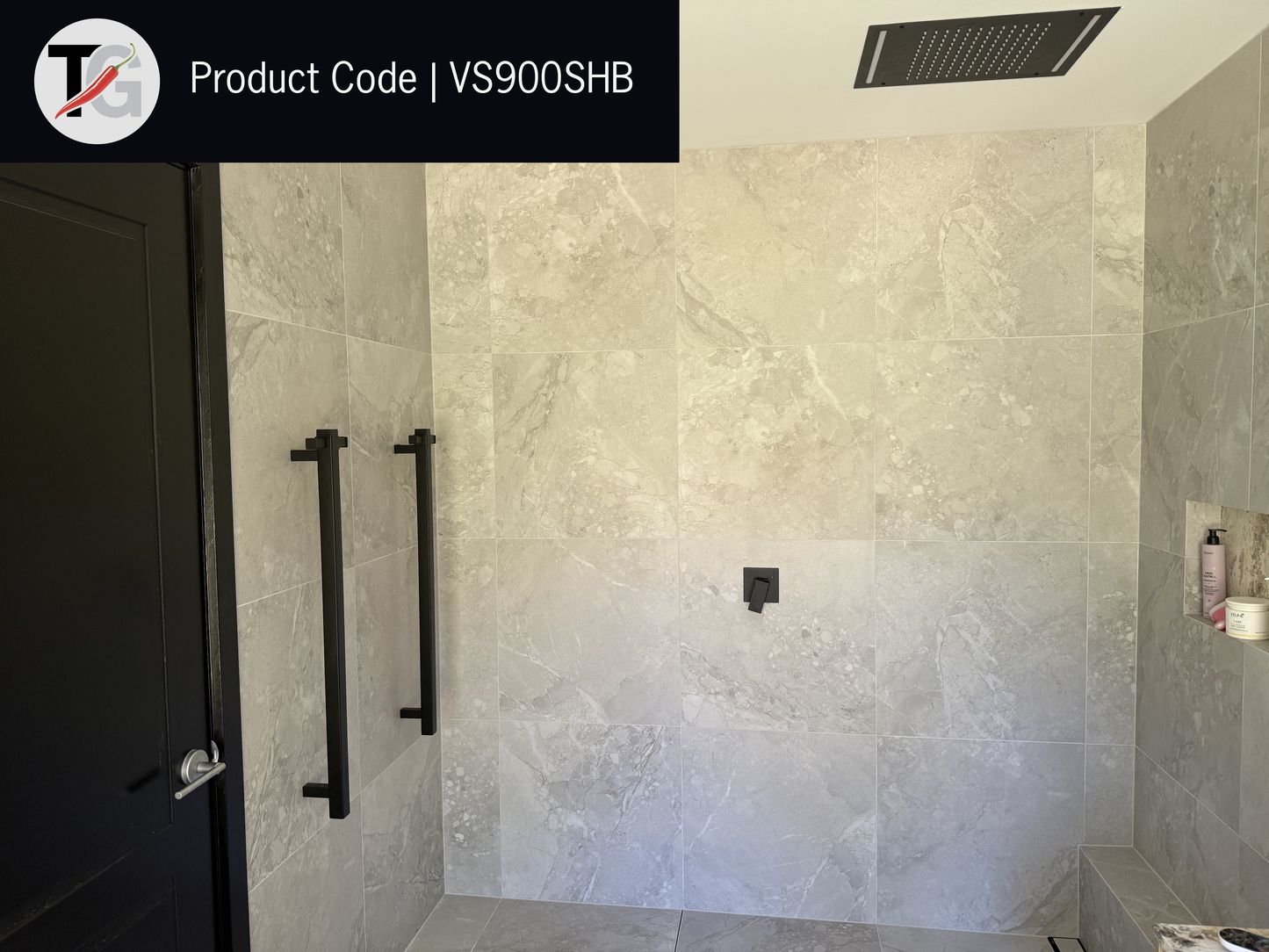 VS900SHB Matt Black Square Vertical Single Bar Heated Towel Rail