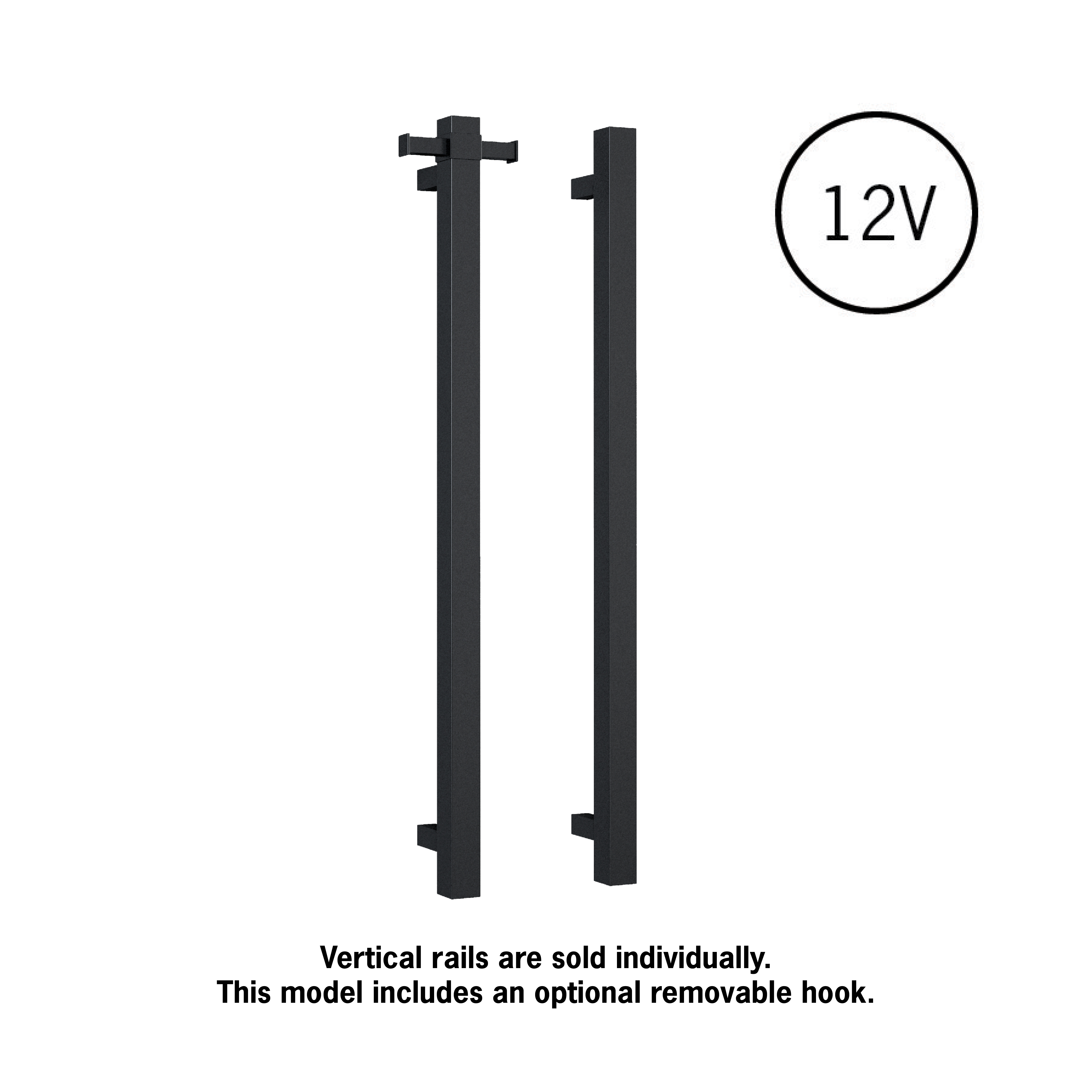 VS900SHB Matt Black Square Vertical Single Bar Heated Towel Rail