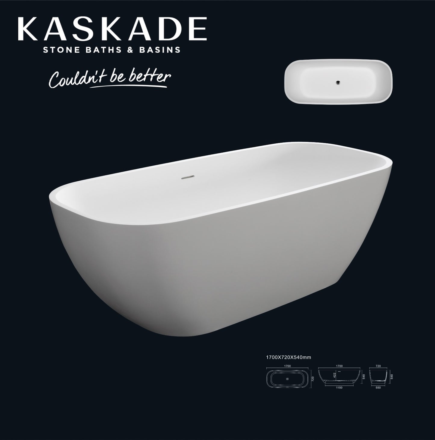 Rachel VX34-1700 Freestanding Stone Bath with Overflow