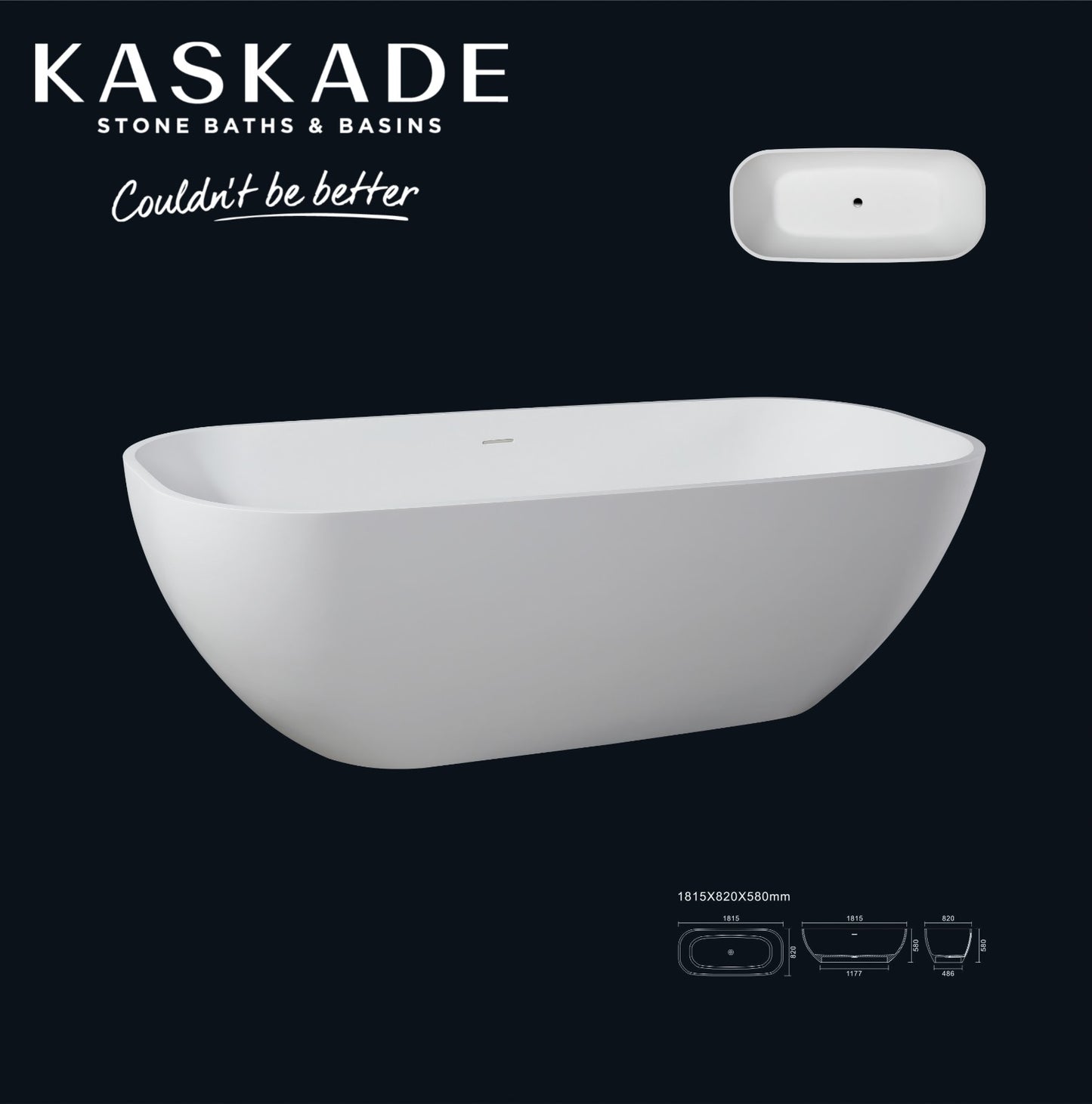 Cassandra VX35-1815 Freestanding Stone Bath with Overflow