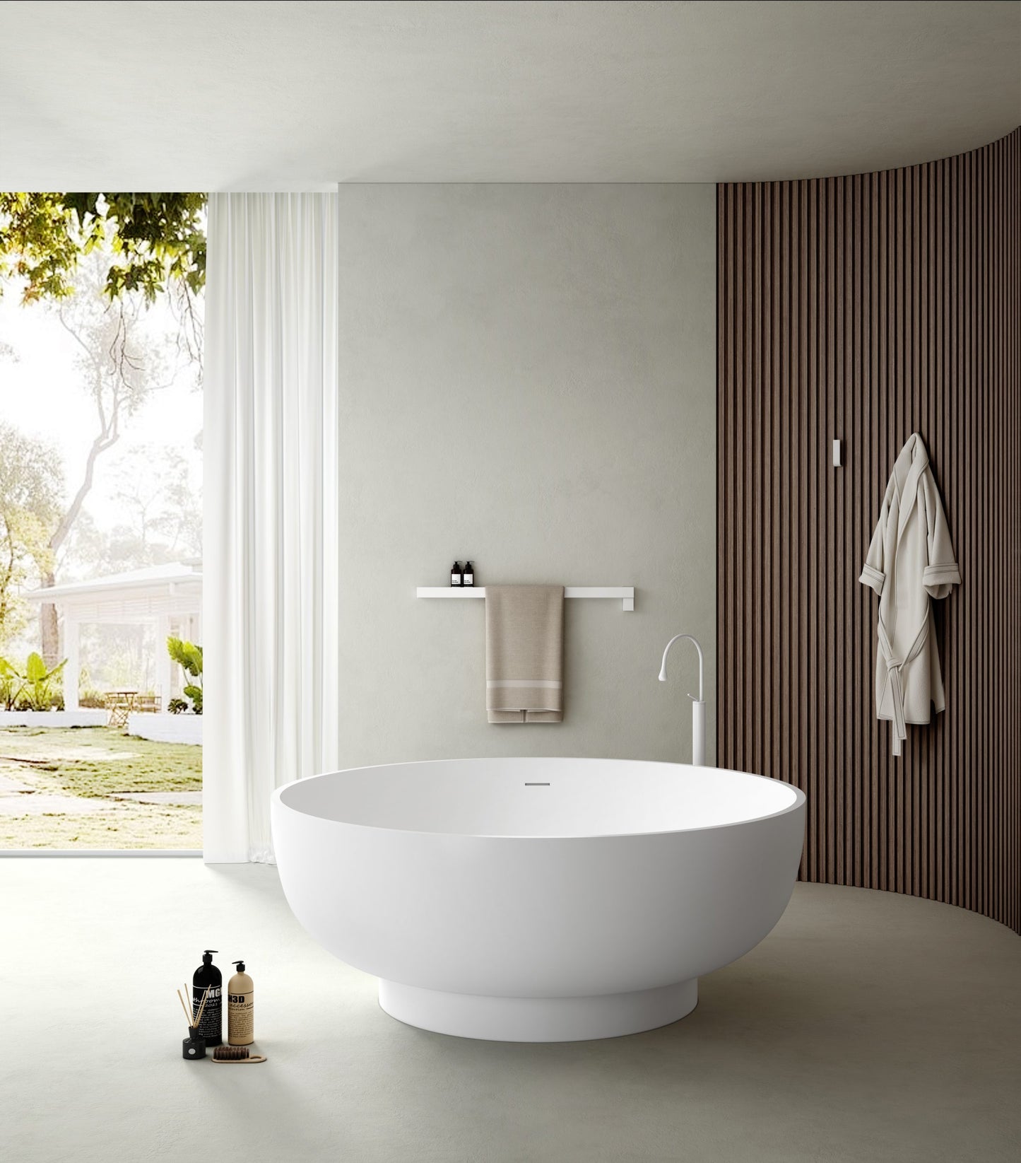 Rafaella VX69-1500 Freestanding Round Stone Bath with Overflow