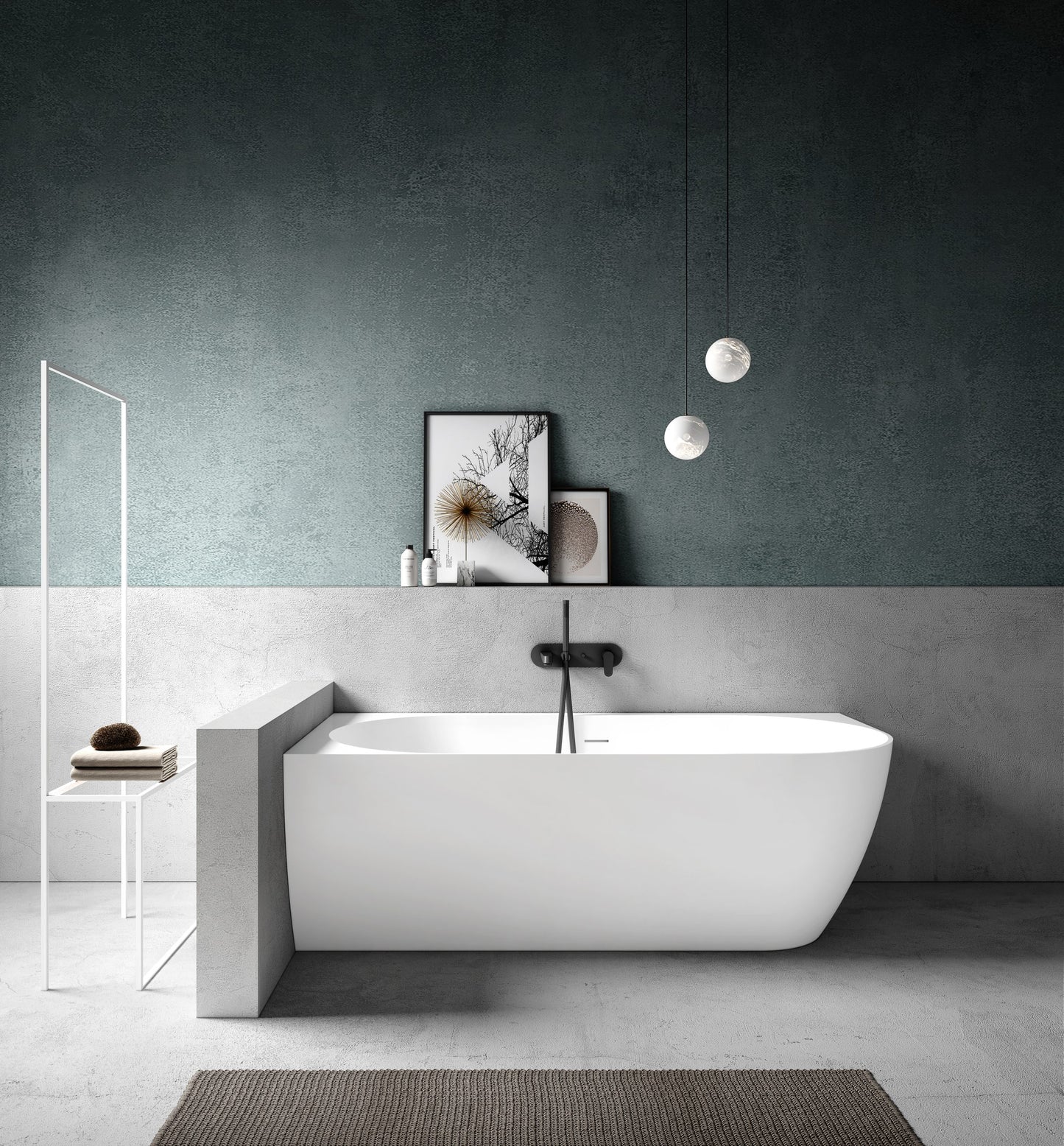 Bianca VX89-1500 Corner Back to Wall Stone Bath Left Hand with Overflow