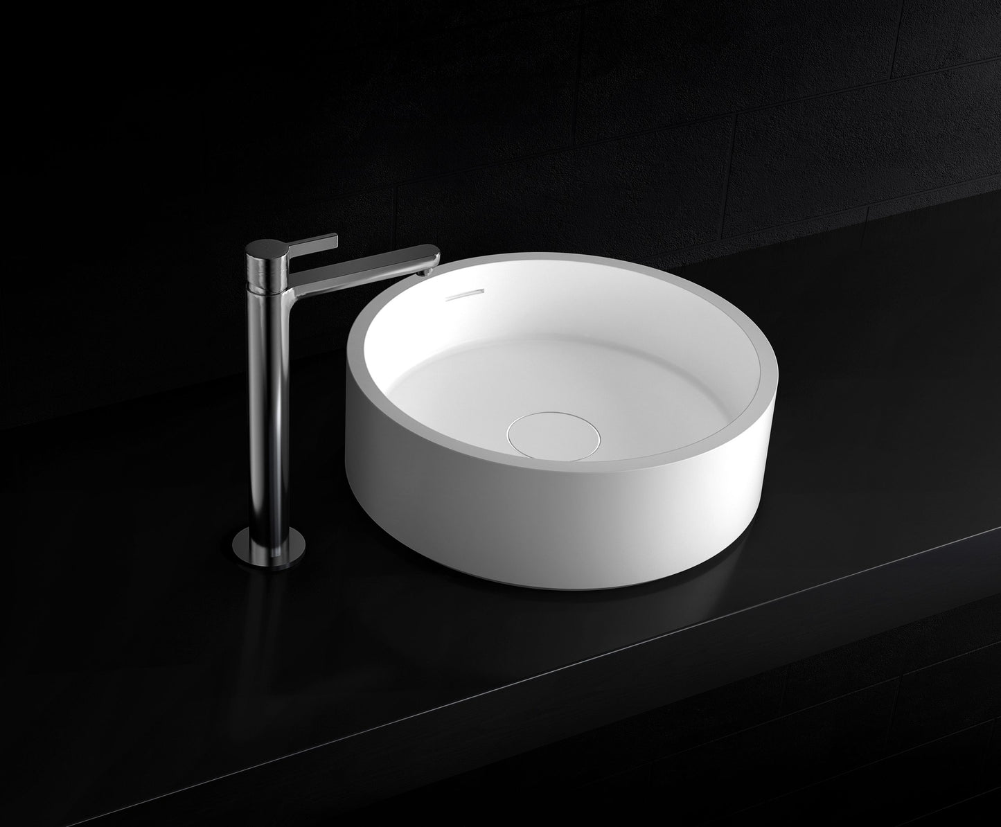 Leila VXA13-360 Benchtop Round Stone Basin with Overflow