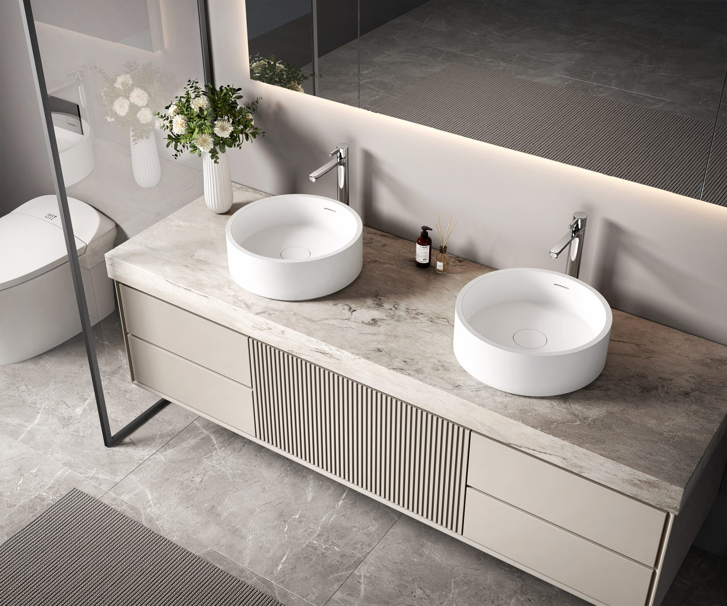 Leila VXA13-360 Benchtop Round Stone Basin with Overflow