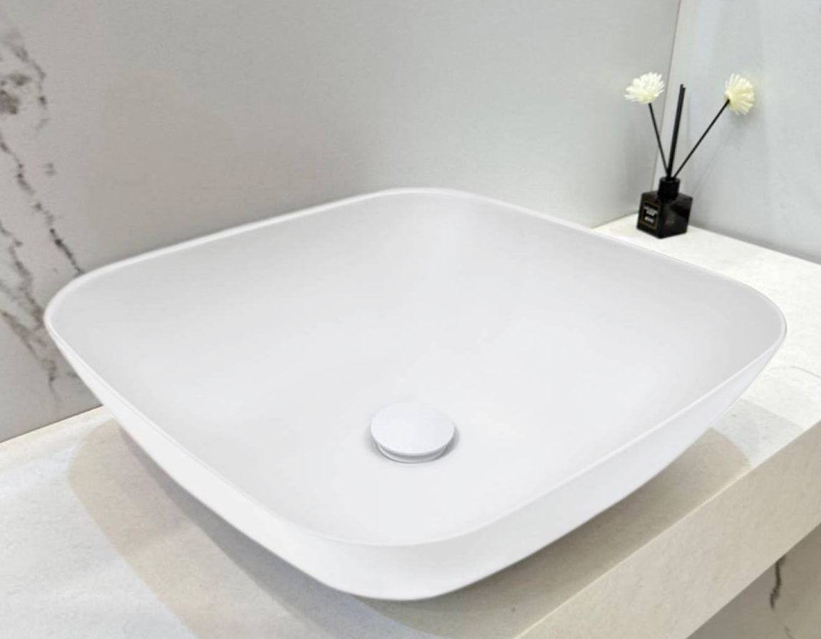 VXA23 Benchtop Square Stone Basin 400mm Matte White