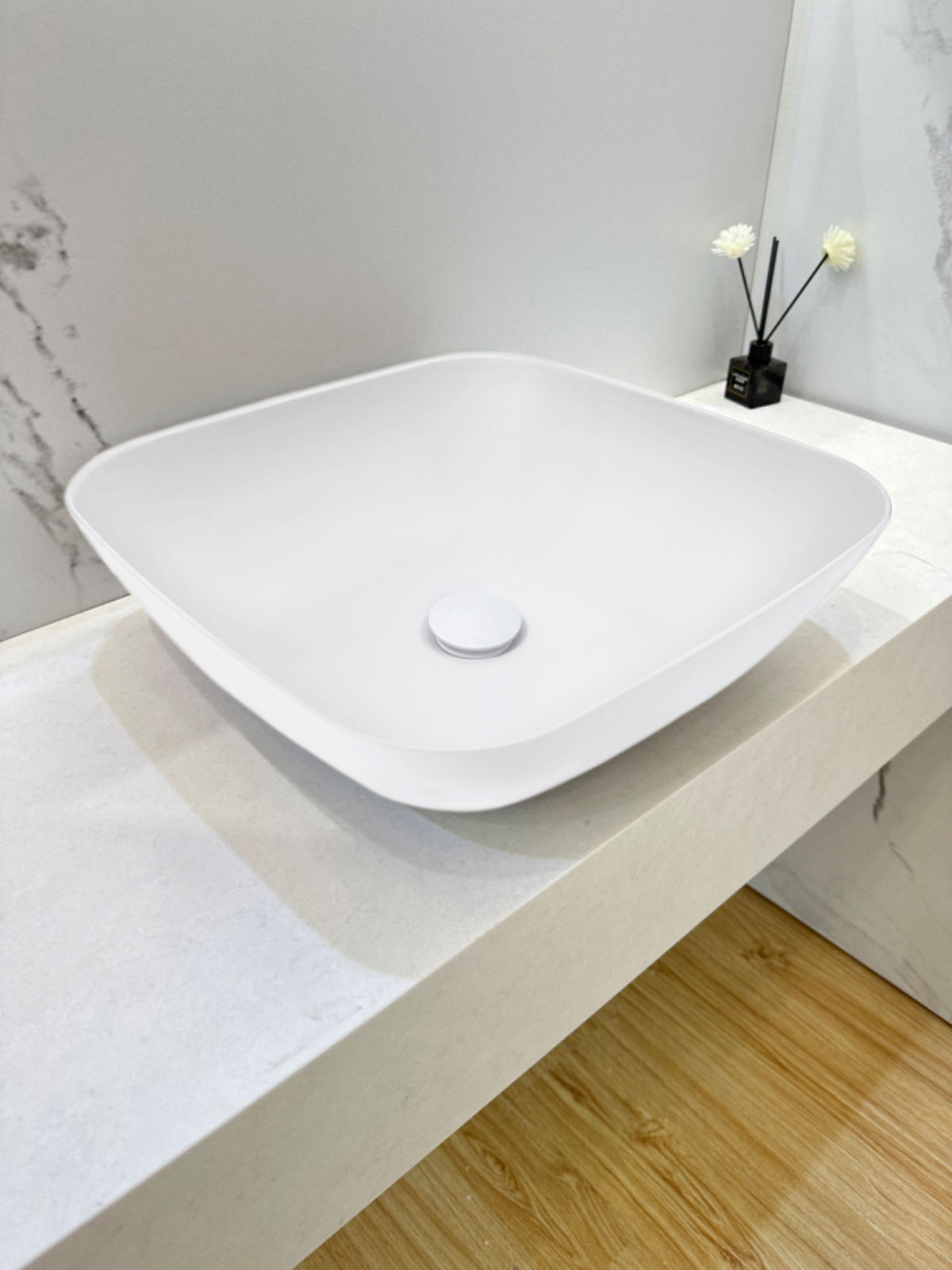 VXA23 Benchtop Square Stone Basin 400mm Matte White