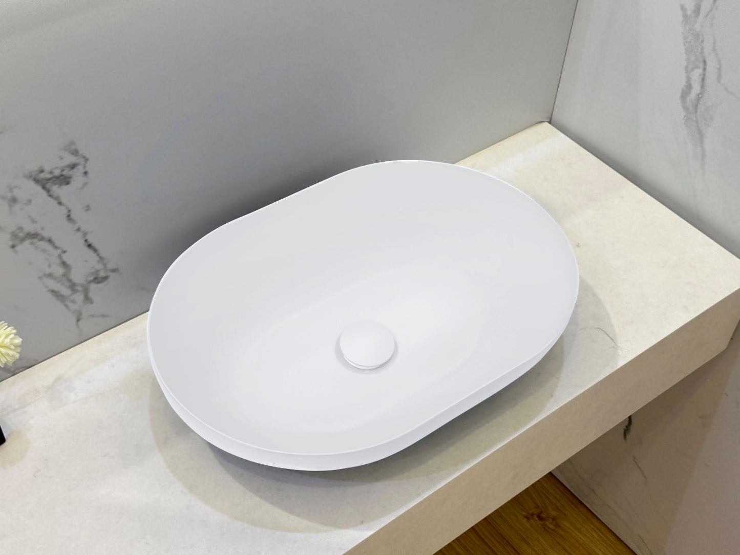 VXA24 Benchtop Oval Stone Basin 500mm Matte White