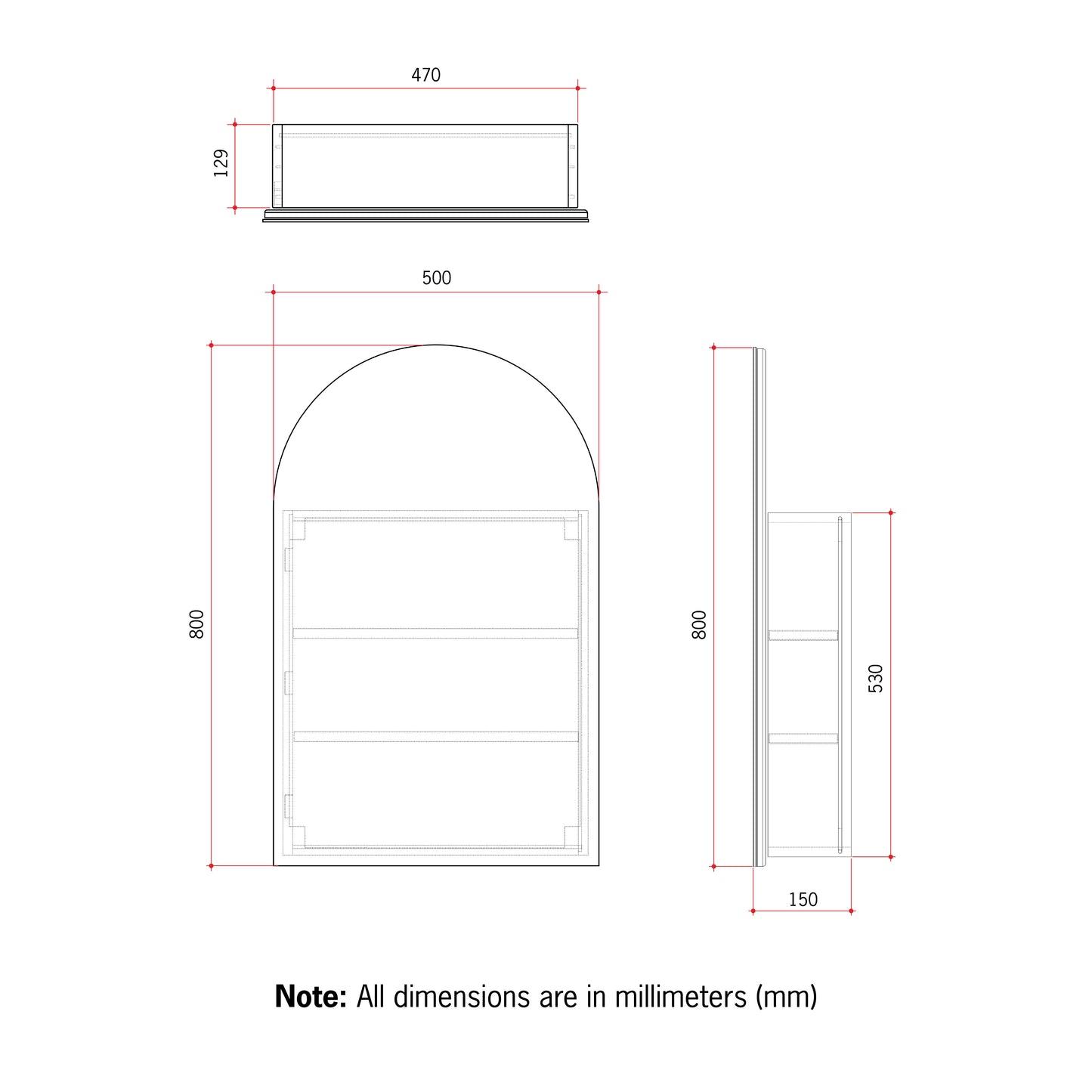 VC5080W Arch White Mirror Cabinet