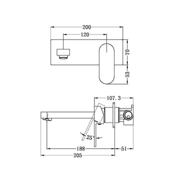 Ecco Wall Basin/Bath Mixer MB (NR301307AMB) Matte Black