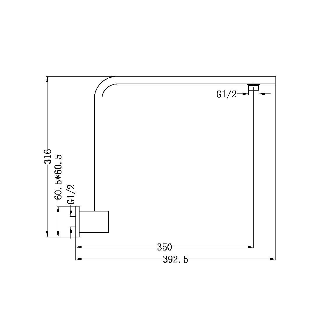 SQUARE SWIVEL SHOWER ARM CHROME (NR505CH) CHROME
