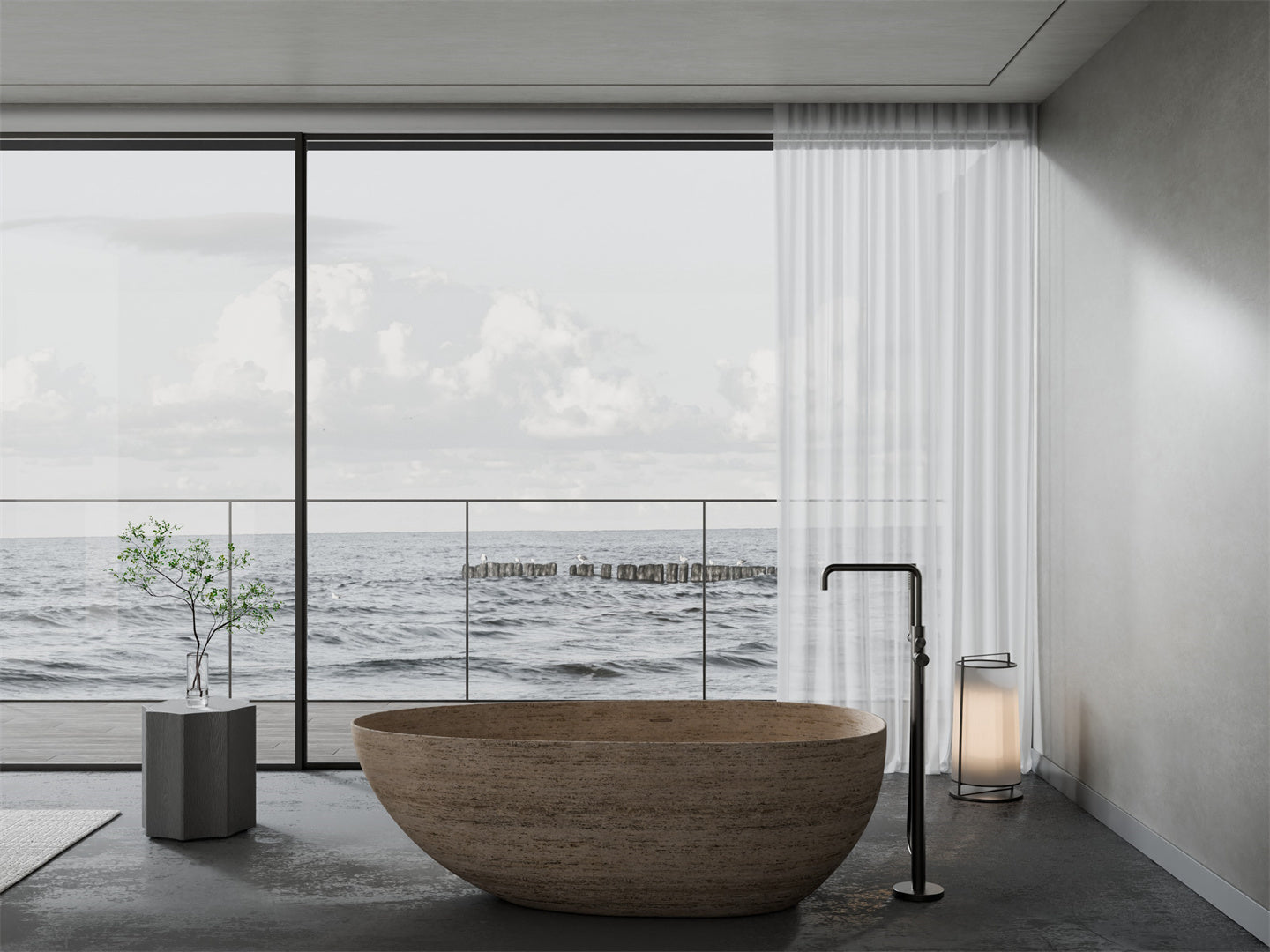 ZEN SS316L FREESTANDING BATH MIXER GRAPHITE