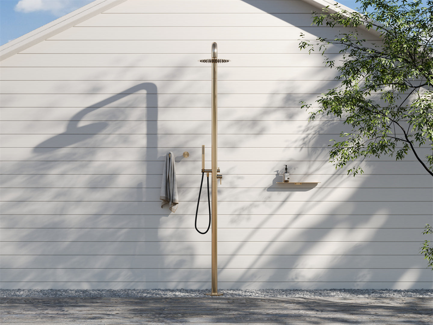 ZEN SS316L OUTDOOR FREESTANDING SHOWER COLUMN BRUSHED GOLD