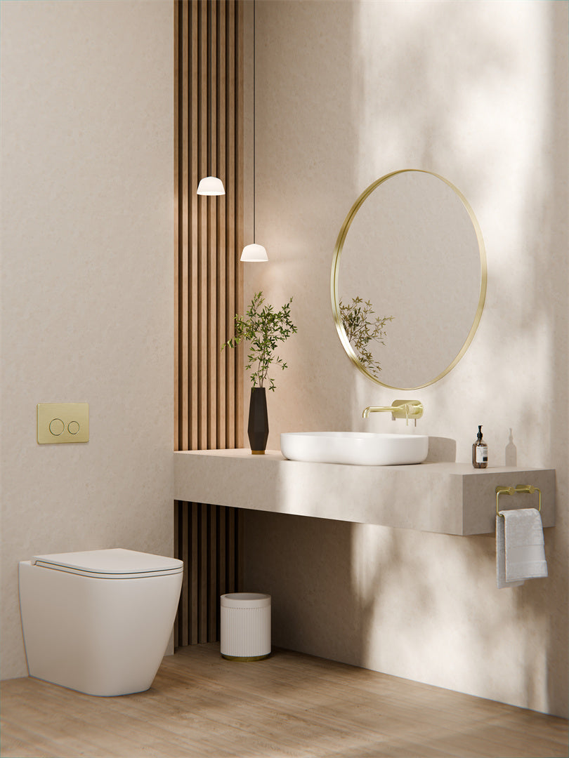 ZEN SS316L WALL BASIN/BATH MIXER 185/230MM SPOUT BRUSHED GOLD