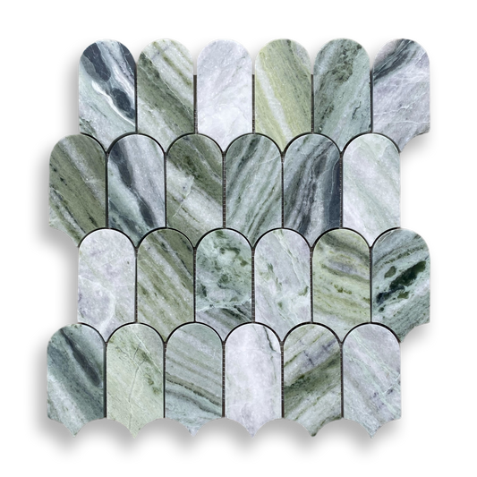 Avalon Amazonia Natural Stone Arch Mosaic Tile — Green, Quartzite, Stone