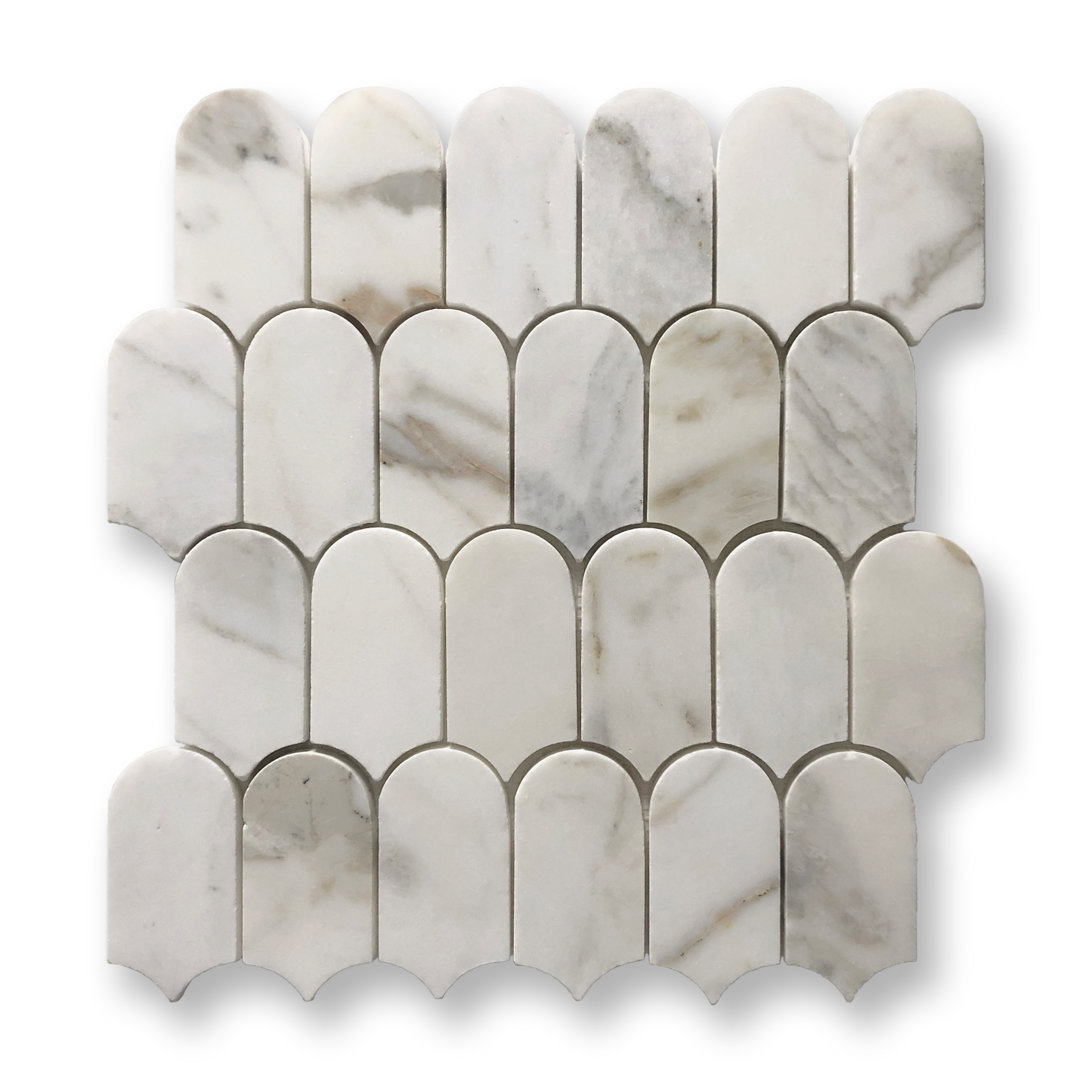 Avalon Calacatta Gold Marble Arch Mosaic Tile — White, Marble, Stone
