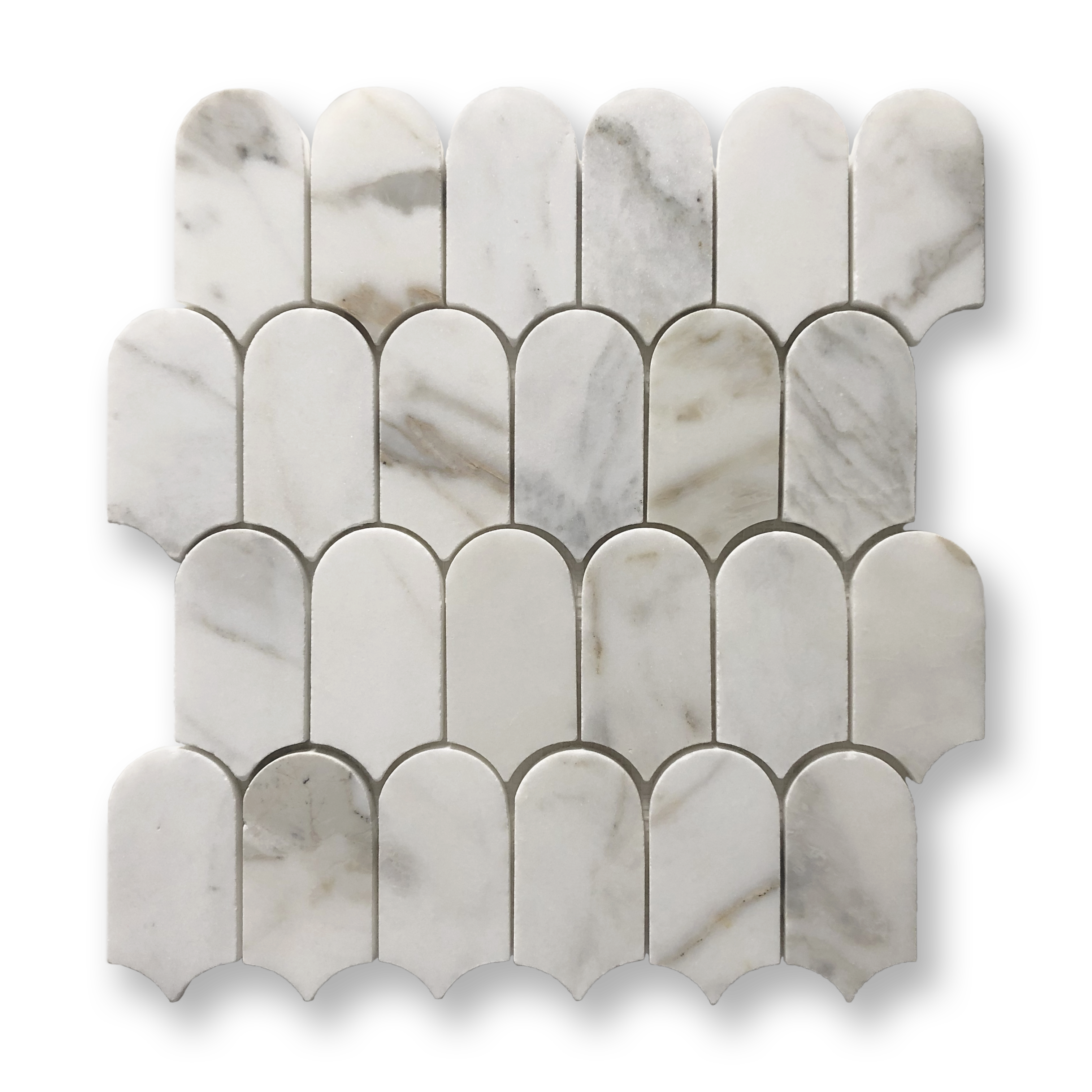 Avalon Calacatta Gold Marble Arch Mosaic Tile — White, Marble, Stone