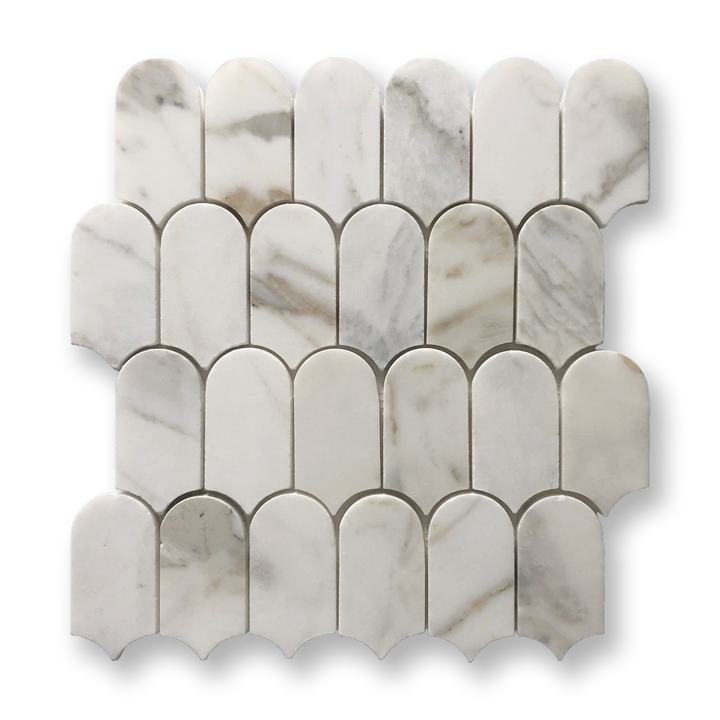 Avalon Calacatta Gold Marble Arch Mosaic Tile — White, Marble, Stone