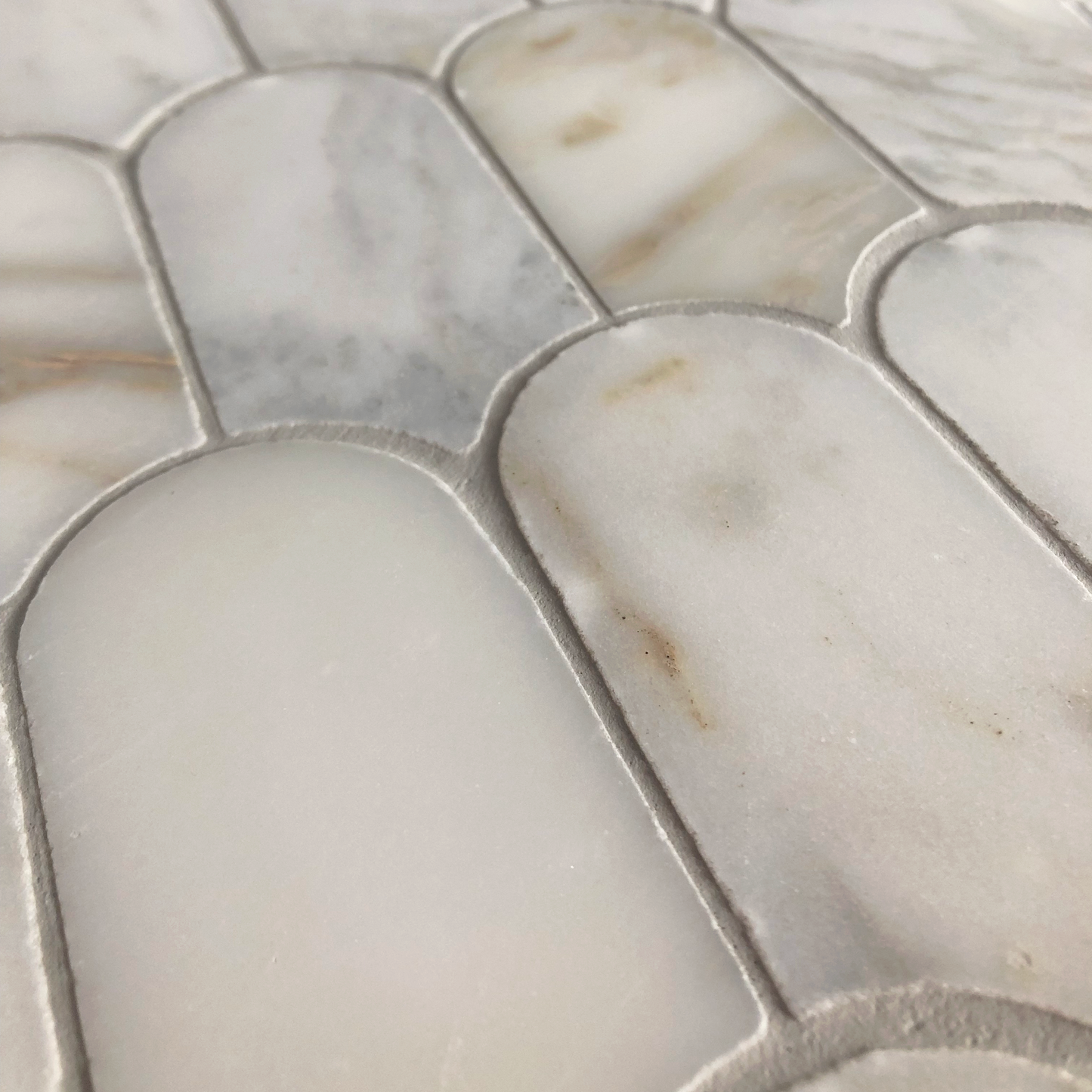 Avalon Calacatta Gold Marble Arch Mosaic Tile — White, Marble, Stone