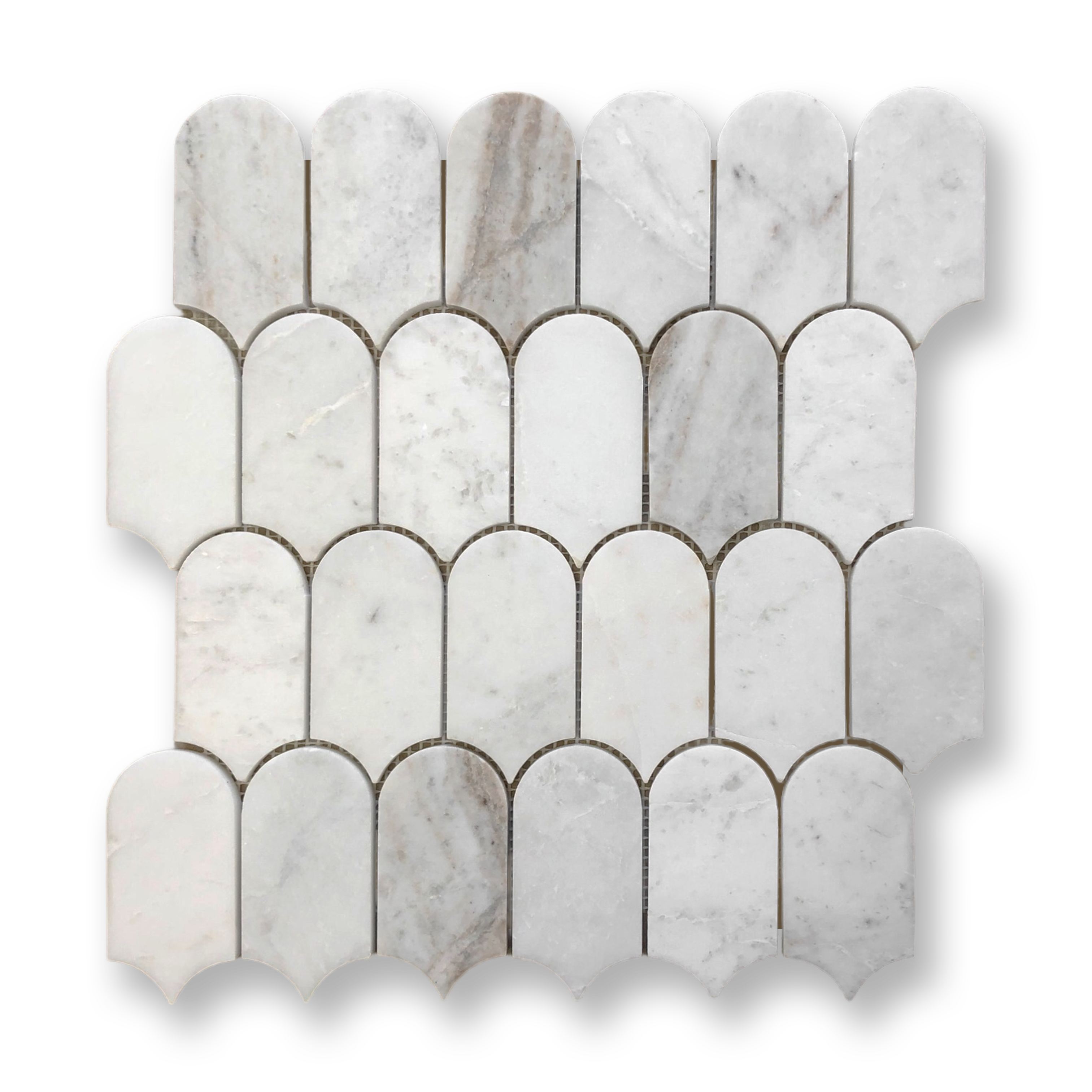 Avalon Light Bianco Oro Marble Arch Mosaic Tile — White, Marble, Stone