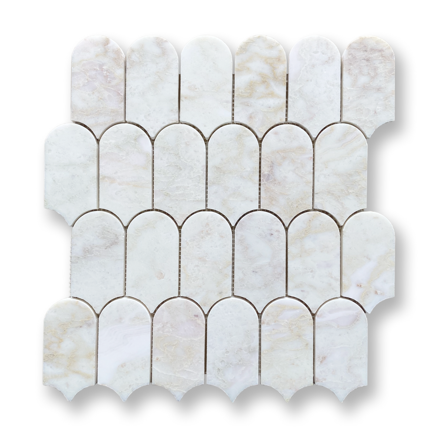 Avalon Light Viola Oro Marble Arch Mosaic Tile — White, Marble, Stone