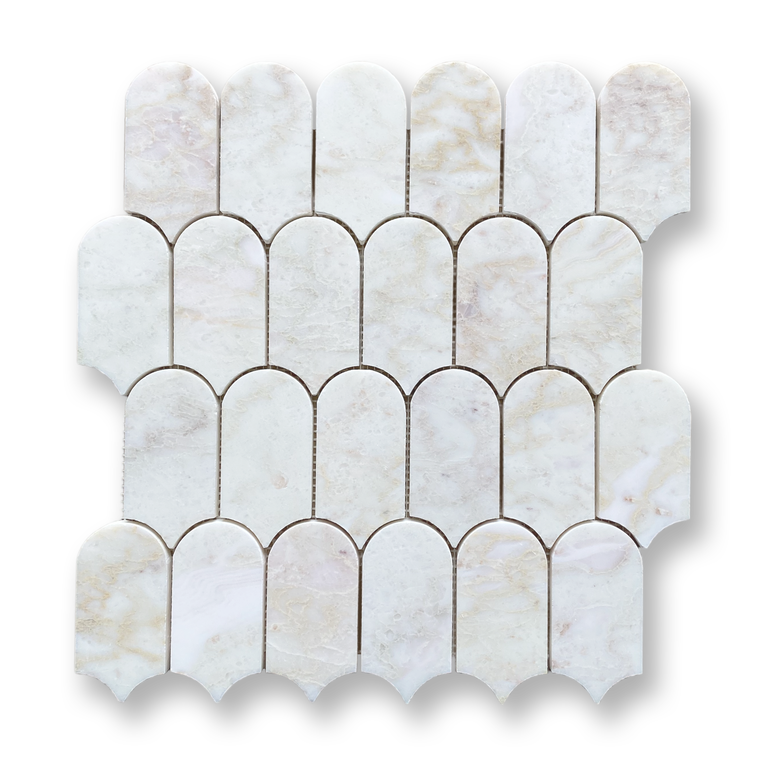 Avalon Light Viola Oro Marble Arch Mosaic Tile — White, Marble, Stone