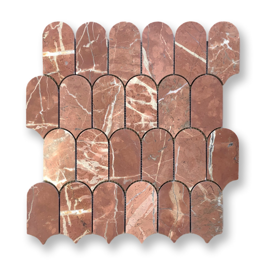 Avalon Rojo Alicante Natural Stone Arch Mosaic Tile — Red, Marble, Stone