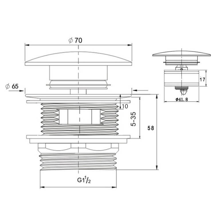 40mm Safety Pull-Out Pop-Up Bath Waste with Short Tail with Overflow - Matte White