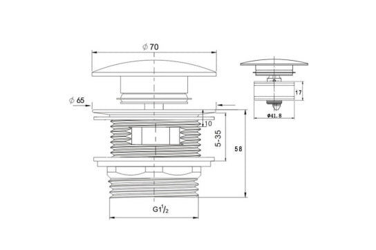 40mm Safety Pull-Out Pop-Up Bath Waste with Short Tail with Overflow - Chrome