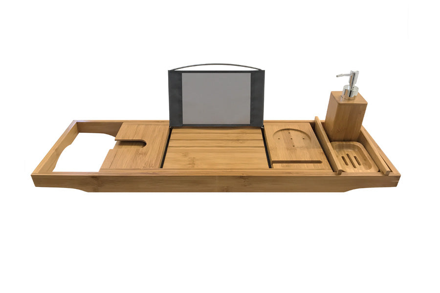 Bamboo Bath Caddy, Soap Dish & Dispenser — Soap Dishes & Dispensers, Bath Caddies & Headrests