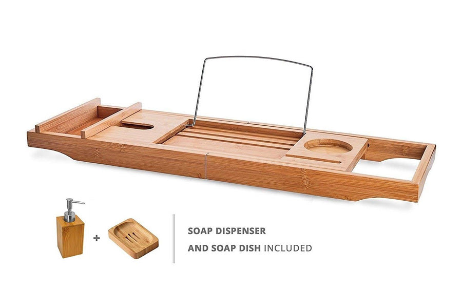 Bamboo Bath Caddy, Soap Dish & Dispenser