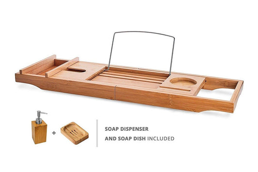 Bamboo Bath Caddy, Soap Dish & Dispenser — Soap Dishes & Dispensers, Bath Caddies & Headrests