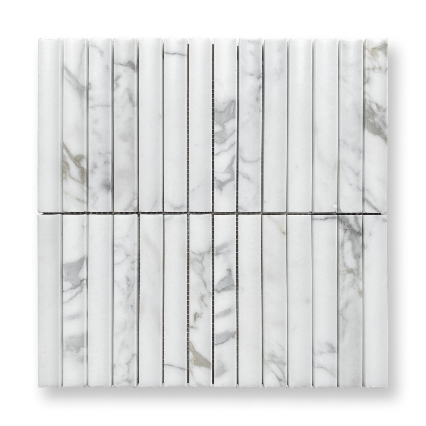 Bronte Calacatta Gold Marble Concave Mini Flute Mosaic Tile — White, Marble, Stone