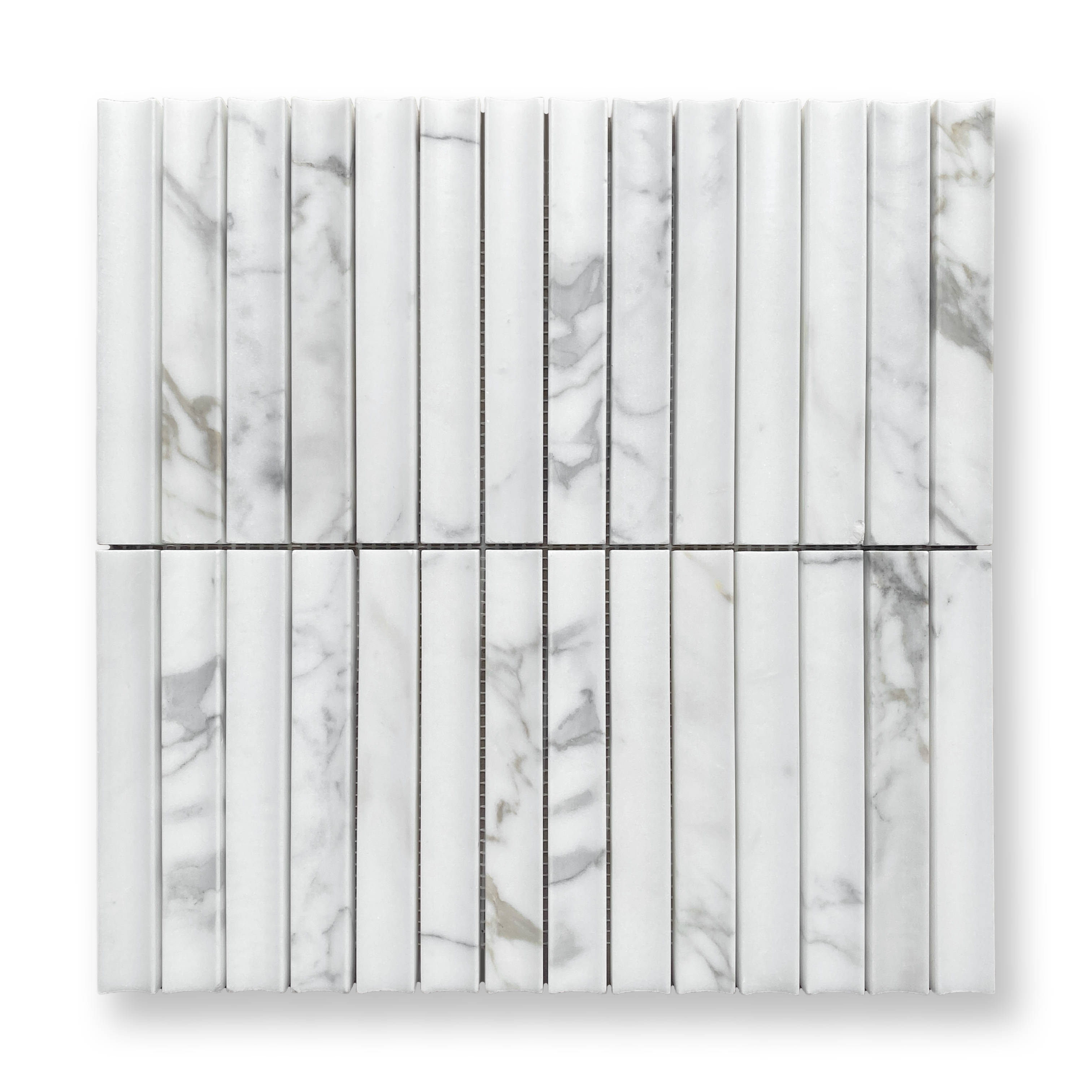 Bronte Calacatta Gold Marble Concave Mini Flute Mosaic Tile — White, Marble, Stone
