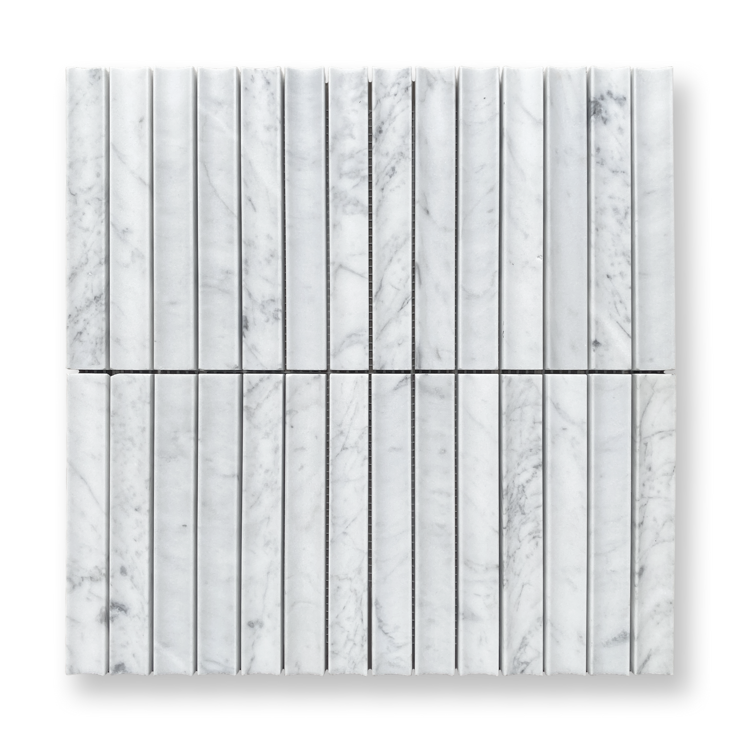 Bronte Carrara Marble Concave Mini Flute Mosaic Tile — White, Marble, Stone