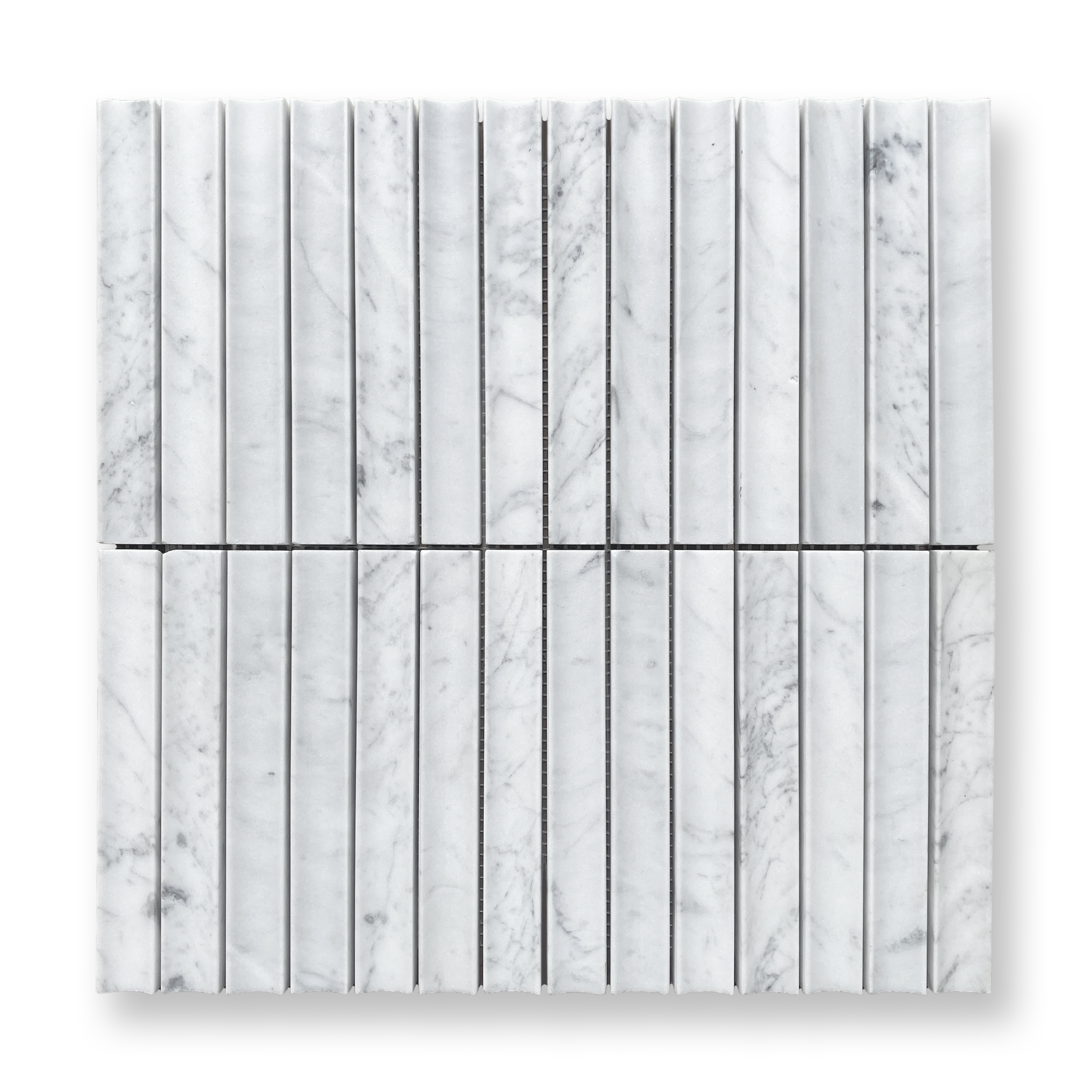 Bronte Carrara Marble Concave Mini Flute Mosaic Tile — White, Marble, Stone
