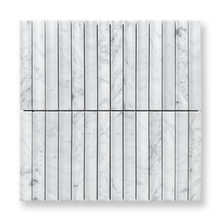 Bronte Carrara Marble Concave Mini Flute Mosaic Tile — White, Marble, Stone