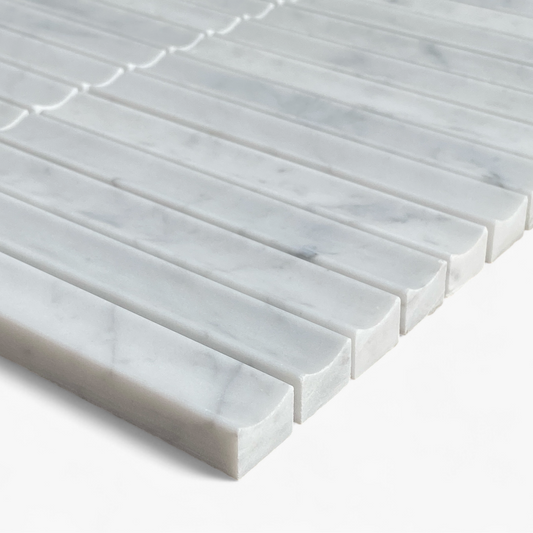Bronte Carrara Marble Concave Mini Flute Mosaic Tile — White, Marble, Stone