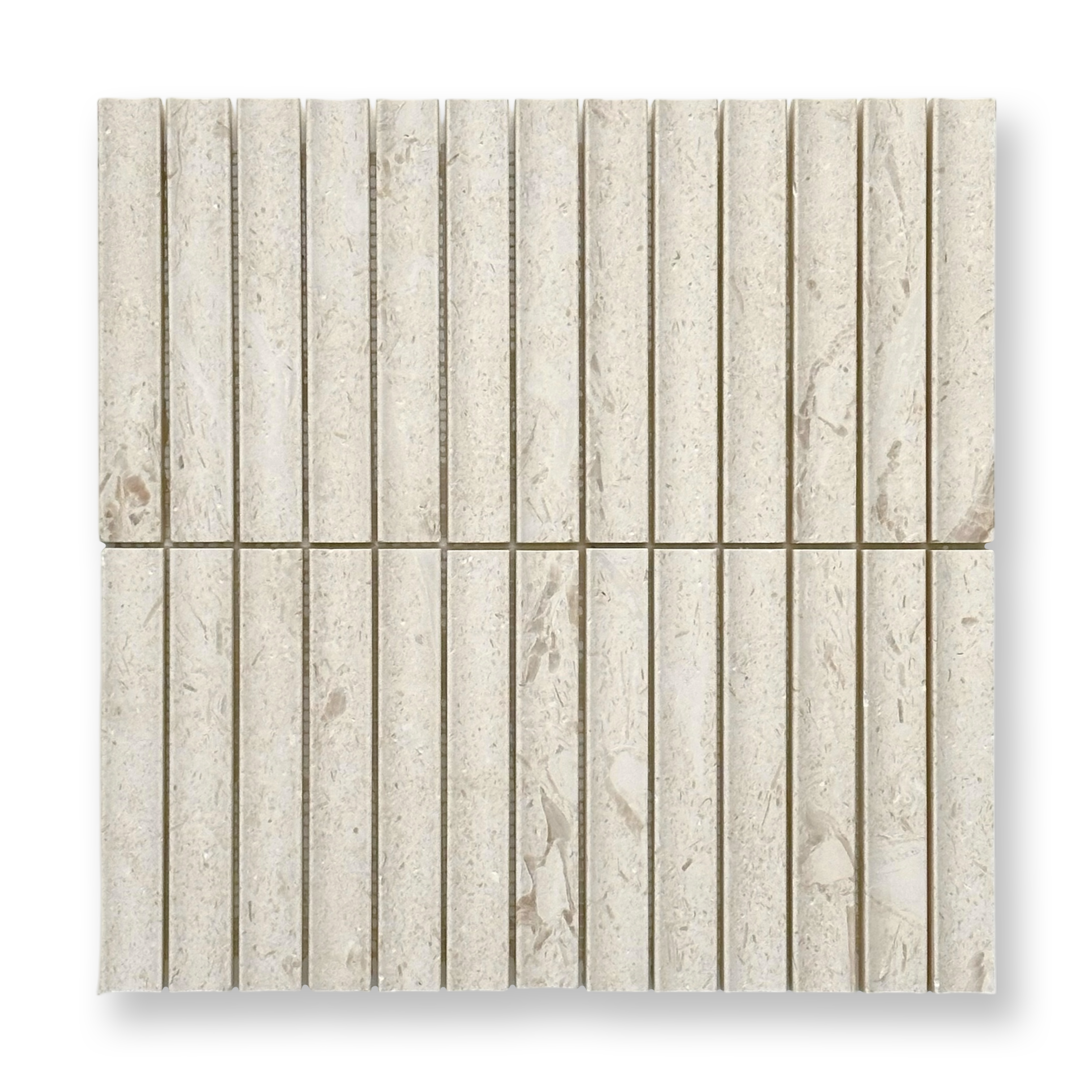 Bronte Coquina Limestone Concave Mini Flute Mosaic Tile — Beige, Limestone, Stone