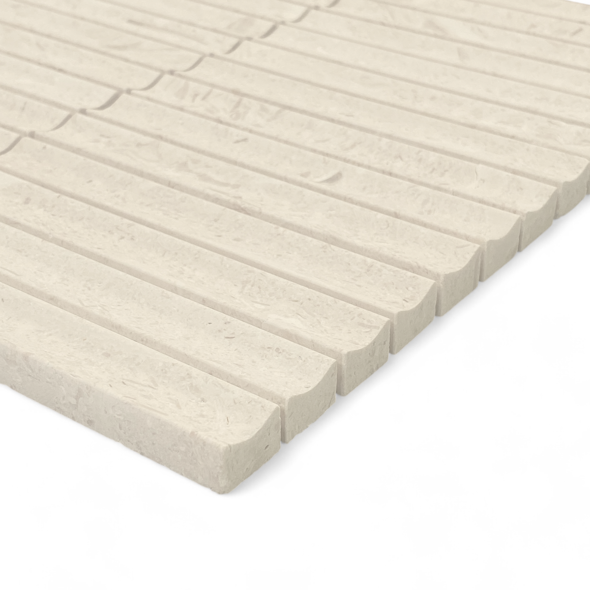Bronte Coquina Limestone Concave Mini Flute Mosaic Tile — Beige, Limestone, Stone
