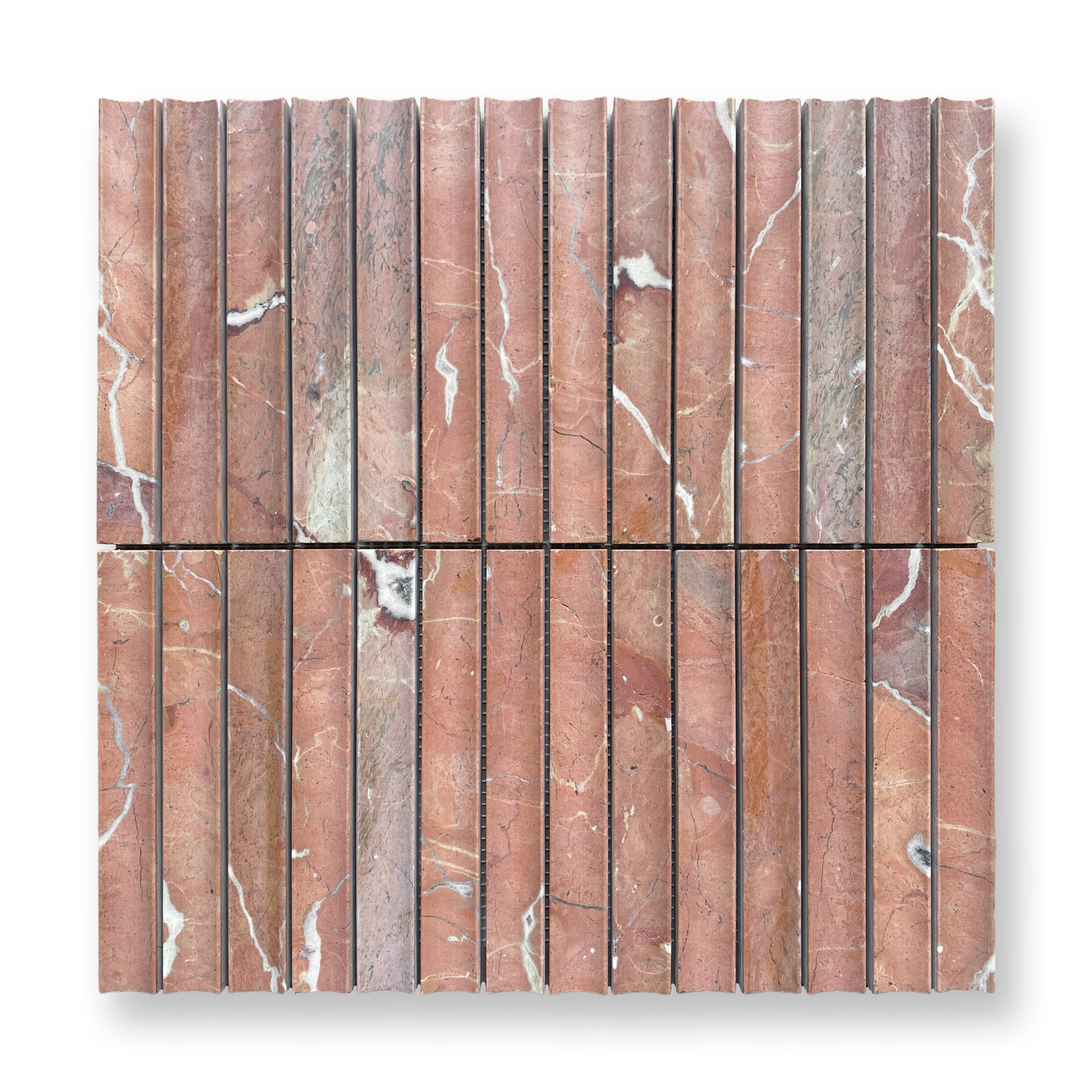 Bronte Rojo Alicante Natural Stone Concave Mini Flute Mosaic Tile — Red, Marble, Stone