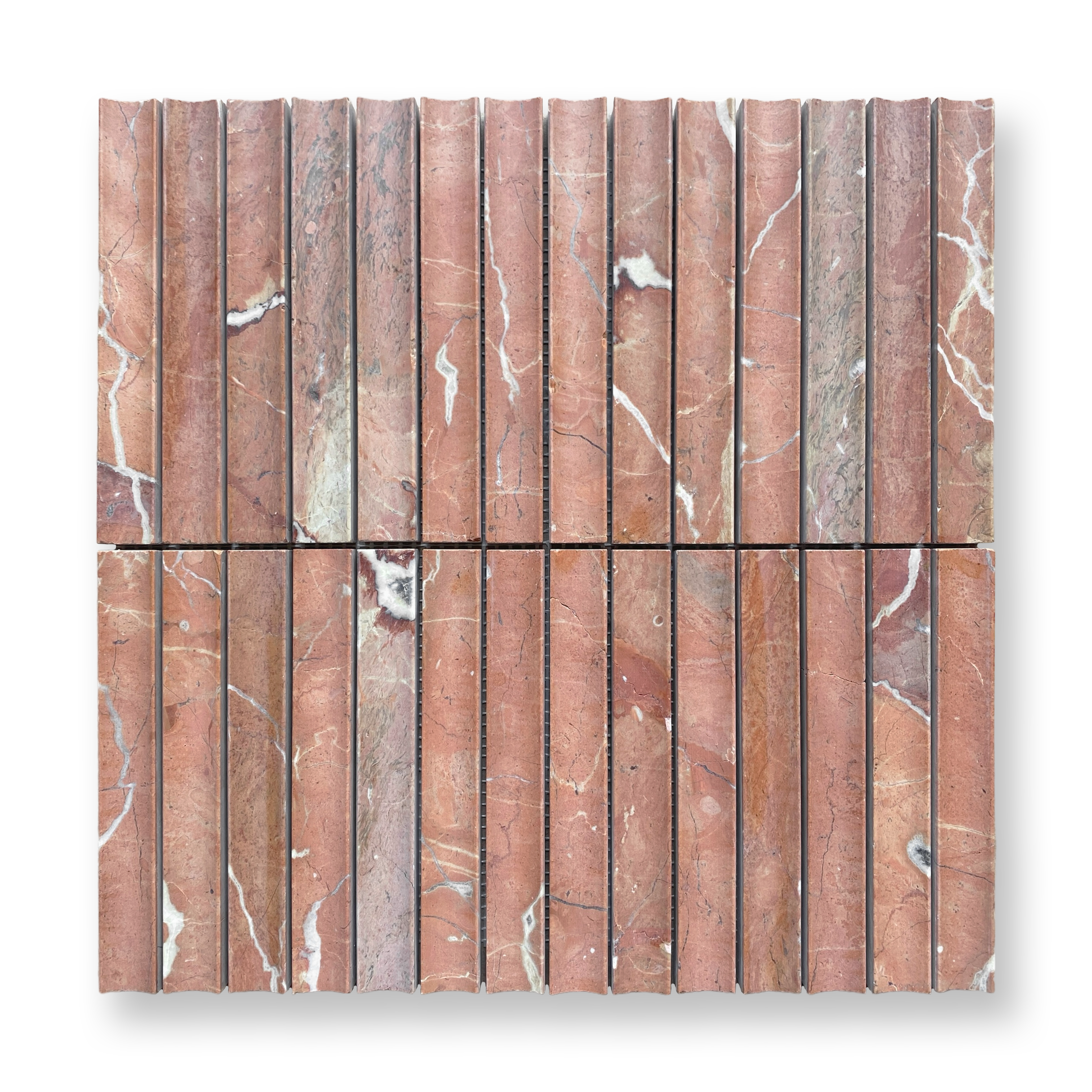 Bronte Rojo Alicante Natural Stone Concave Mini Flute Mosaic Tile — Red, Marble, Stone