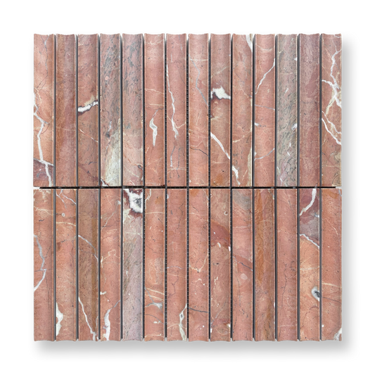 Bronte Rojo Alicante Natural Stone Concave Mini Flute Mosaic Tile — Red, Marble, Stone