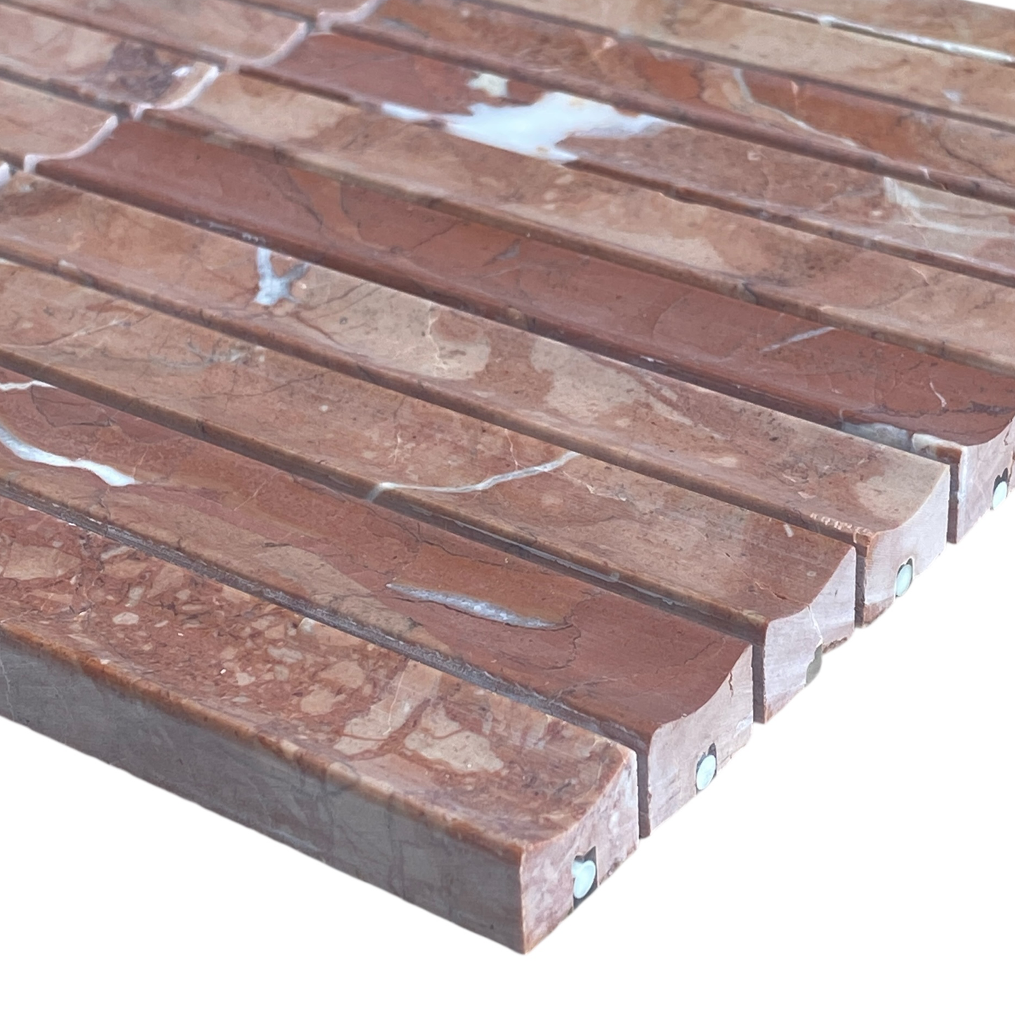 Bronte Rojo Alicante Natural Stone Concave Mini Flute Mosaic Tile — Red, Marble, Stone