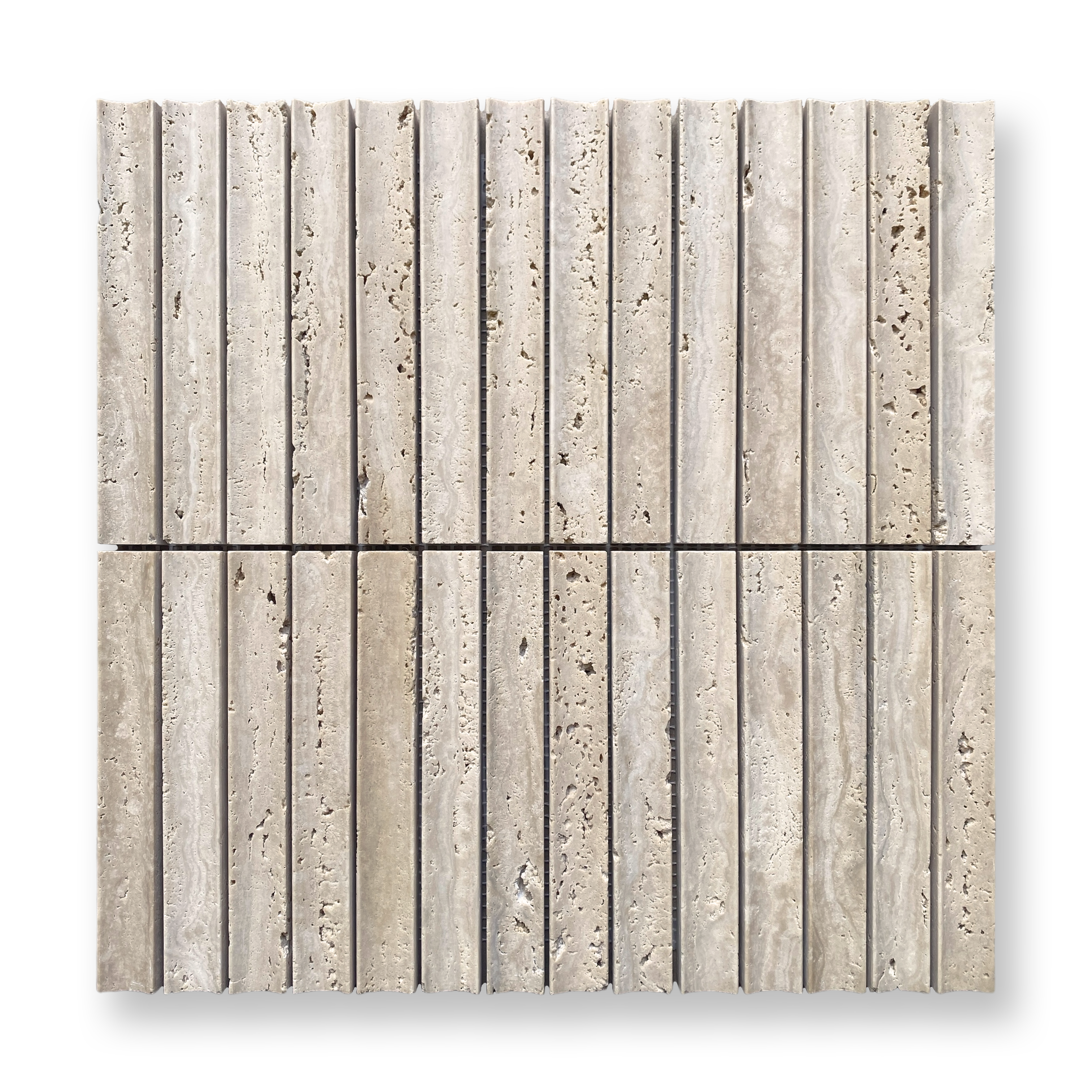 Bronte Travertine Classic Natural Stone Concave Mini Flute Mosaic Tile — Beige, Travertine, Stone