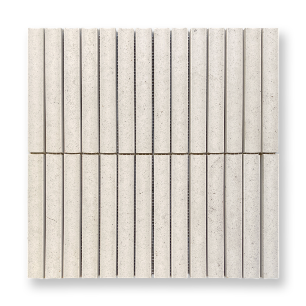 Bronte Utica Limestone Concave Mini Flute Mosaic Tile — Beige, Limestone, Stone