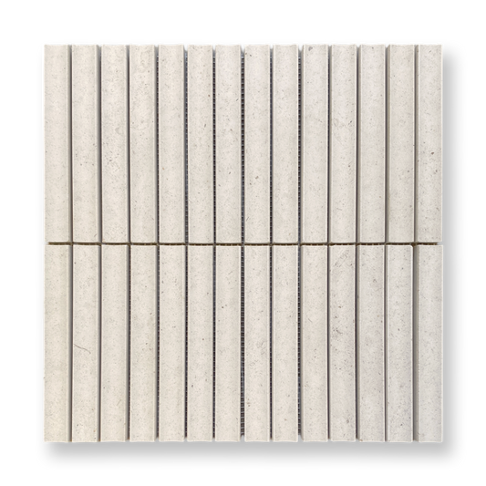 Bronte Utica Limestone Concave Mini Flute Mosaic Tile — Beige, Limestone, Stone