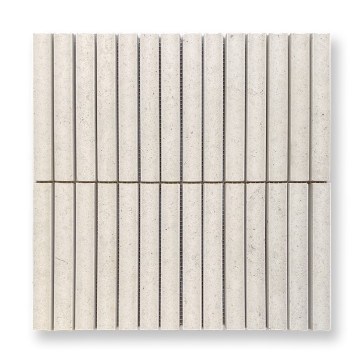 Bronte Utica Limestone Concave Mini Flute Mosaic Tile — Beige, Limestone, Stone