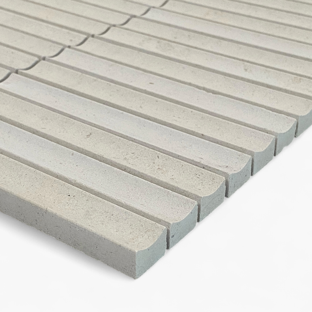 Bronte Utica Limestone Concave Mini Flute Mosaic Tile — Beige, Limestone, Stone
